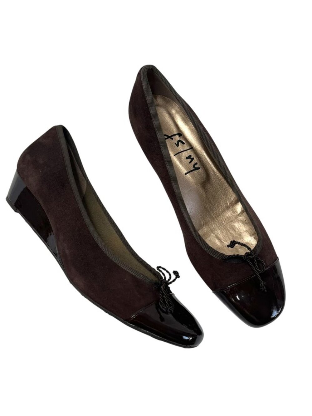 Fs / Ny Womens Brown Suede Cap Toe Wedge Shoes Size 9.5 Made In Spain